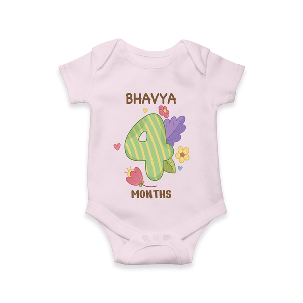Memorialize your little one's Fourth month with a personalized romper/onesie - BABY PINK - 0 - 3 Months Old (Chest 16")