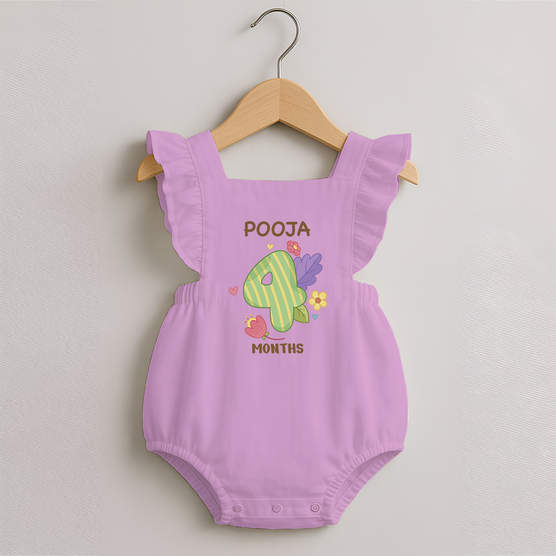 Celebrate Baby's 4th Month | Custom Romper Frock | Premium Cotton - BABY PINK - 0 - 3 Months Old (Chest 19")