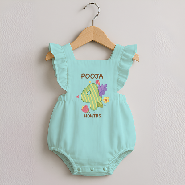 Celebrate Baby's 4th Month | Custom Romper Frock | Premium Cotton - MINT GREEN - 0 - 3 Months Old (Chest 19")