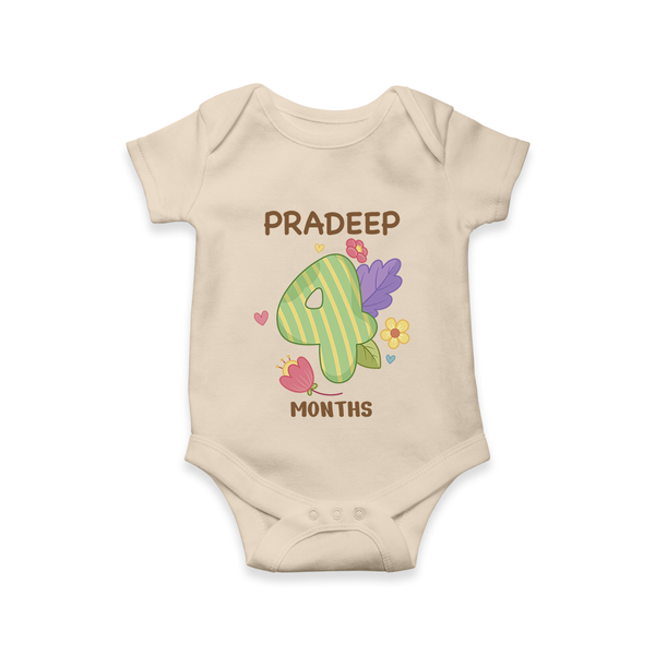 Celebrate Baby's 4th Month | Custom Romper/Onesie | Premium Cotton - IVORY - New Born (Chest 14")