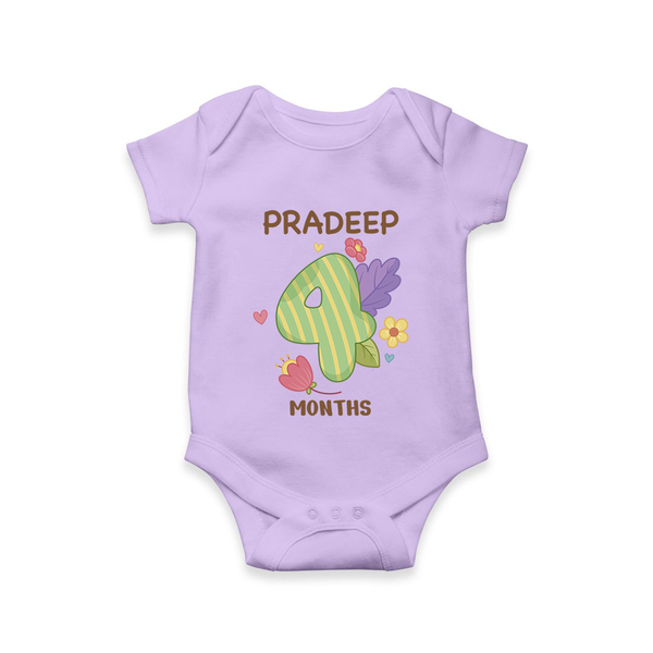 Celebrate Baby's 4th Month | Custom Romper/Onesie | Premium Cotton - LILAC - New Born (Chest 14")