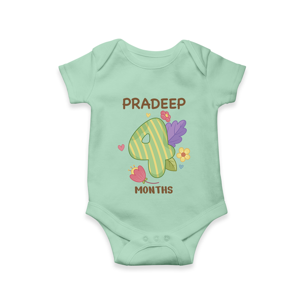 Celebrate Baby's 4th Month | Custom Romper/Onesie | Premium Cotton - MINT GREEN - New Born (Chest 14")