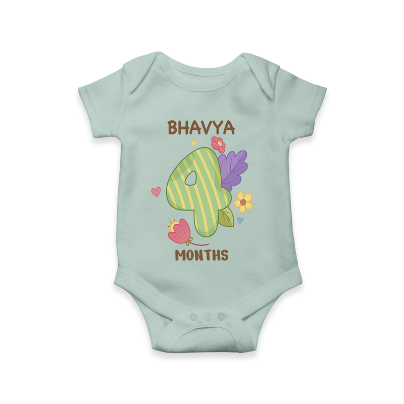 Memorialize your little one's Fourth month with a personalized romper/onesie - MINT GREEN - 0 - 3 Months Old (Chest 16")
