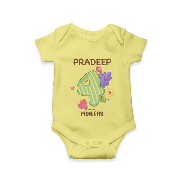 Celebrate Baby's 4th Month | Custom Romper/Onesie | Premium Cotton - PASTEL YELLOW - New Born (Chest 14")