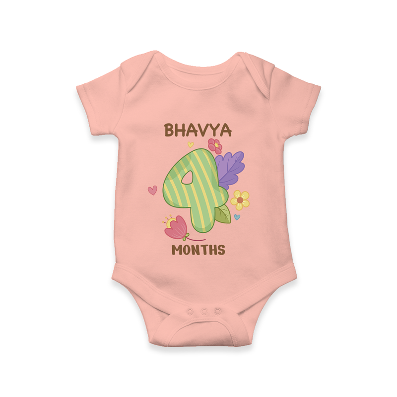 Memorialize your little one's Fourth month with a personalized romper/onesie - PEACH - 0 - 3 Months Old (Chest 16")