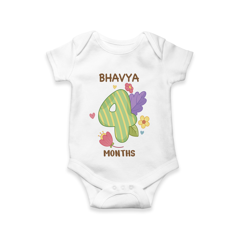 Memorialize your little one's Fourth month with a personalized romper/onesie - WHITE - 0 - 3 Months Old (Chest 16")