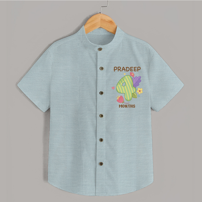 Celebrate Baby's 4th Month | Custom Shirt | Premium Cotton - ARCTIC BLUE - 0 - 6 Months Old (Chest 23")