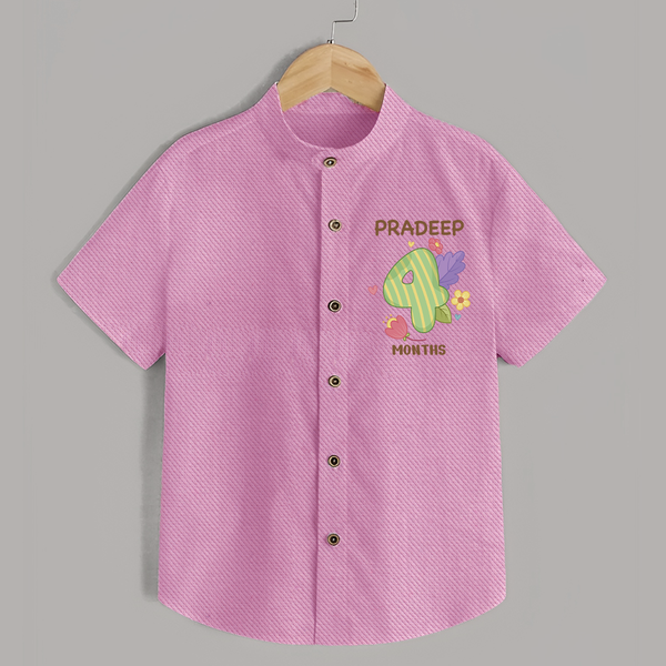 Celebrate Baby's 4th Month | Custom Shirt | Premium Cotton - BABY PINK - 0 - 6 Months Old (Chest 23")