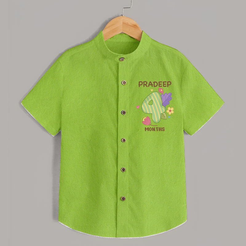 Celebrate Baby's 4th Month | Custom Shirt | Premium Cotton - LIME GREEN - 0 - 6 Months Old (Chest 23")