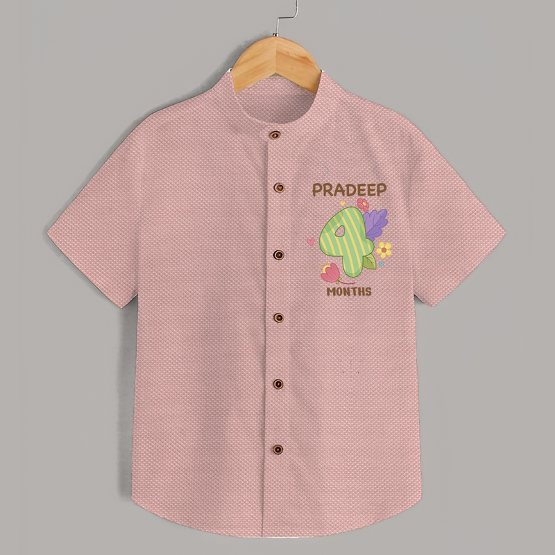 Celebrate Baby's 4th Month | Custom Shirt | Premium Cotton - PEACH - 0 - 6 Months Old (Chest 23")