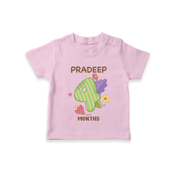 Celebrate Baby's 4th Month | Custom T-Shirt | Premium Cotton - BABY PINK - 0-5 Months Old (Chest 17")