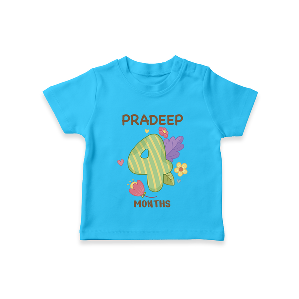 Celebrate Baby's 4th Month | Custom T-Shirt | Premium Cotton - SKY BLUE - 0-5 Months Old (Chest 17")