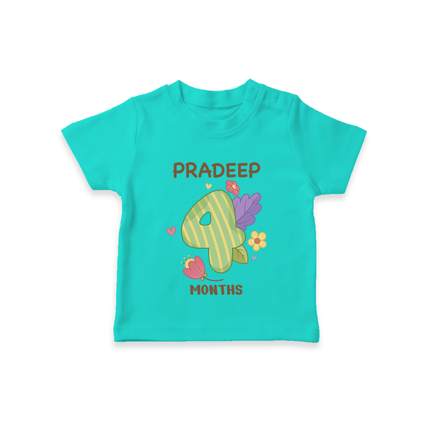 Celebrate Baby's 4th Month | Custom T-Shirt | Premium Cotton - TEAL - 0-5 Months Old (Chest 17")