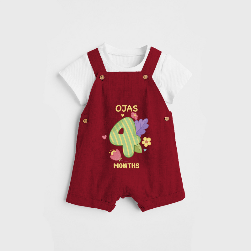 Memorialize your little one's Fourth month with a personalized Dungaree - RED - 0 - 5 Months Old (Chest 17")