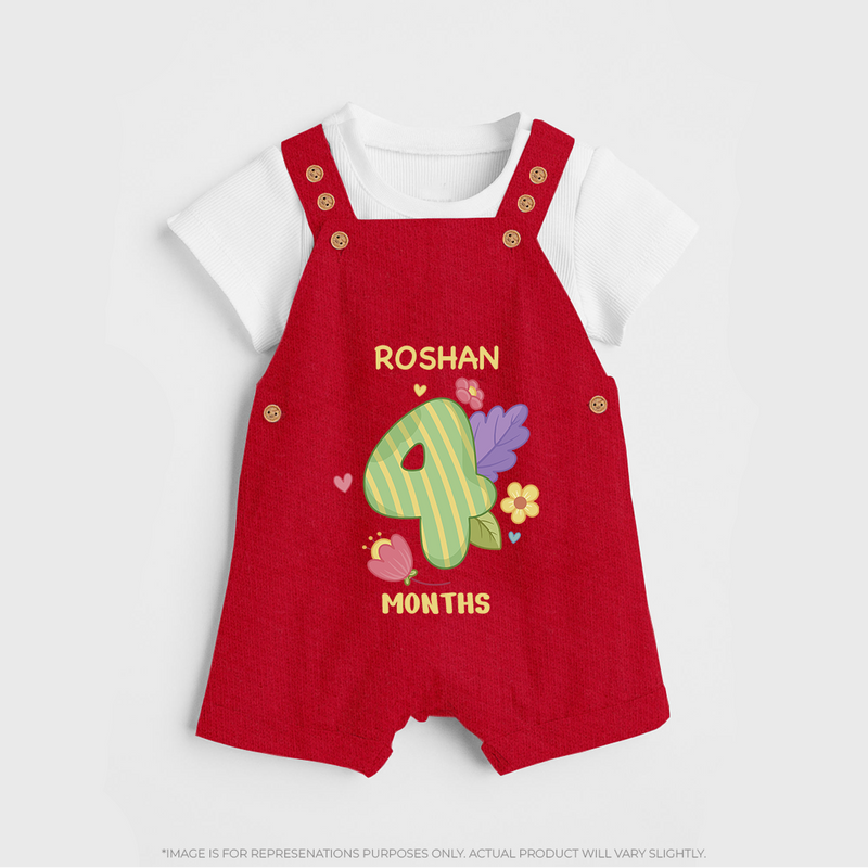 Dress Your Little One In Our Enchanting Customized Baby Dungaree Set For Their 4-Month Celebration - RED - 0 - 5 Months Old (Chest 18")