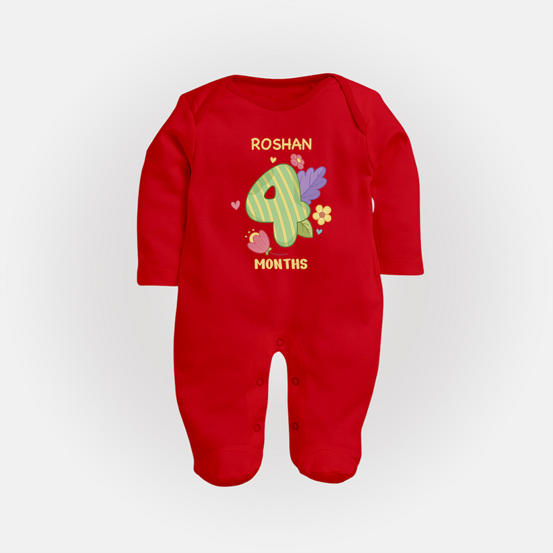 Dress Your Little One In Our Enchanting Customized Baby Sleep Suit For Their 4-Month Celebration - RED - New Born (Chest 7.5")