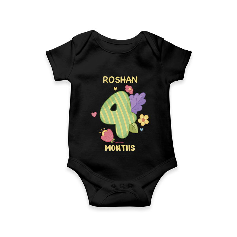 Dress Your Little One In Our Enchanting Customized Baby Romper For Their 4-Month Celebration - BLACK - 0 - 3 Months Old (Chest 16")