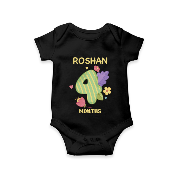 Celebrate Baby's 4th Month | Custom Romper/Onesie | Premium Cotton - BLACK - New Born (Chest 14")