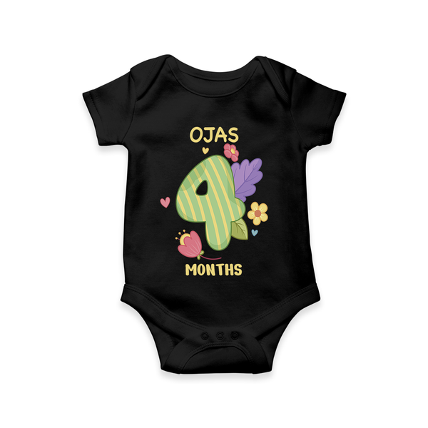 Memorialize your little one's Fourth month with a personalized romper/onesie - BLACK - 0 - 3 Months Old (Chest 16")