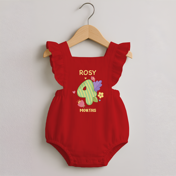Celebrate Baby's 4th Month | Custom Romper Frock | Premium Cotton - RED - 0 - 3 Months Old (Chest 19")
