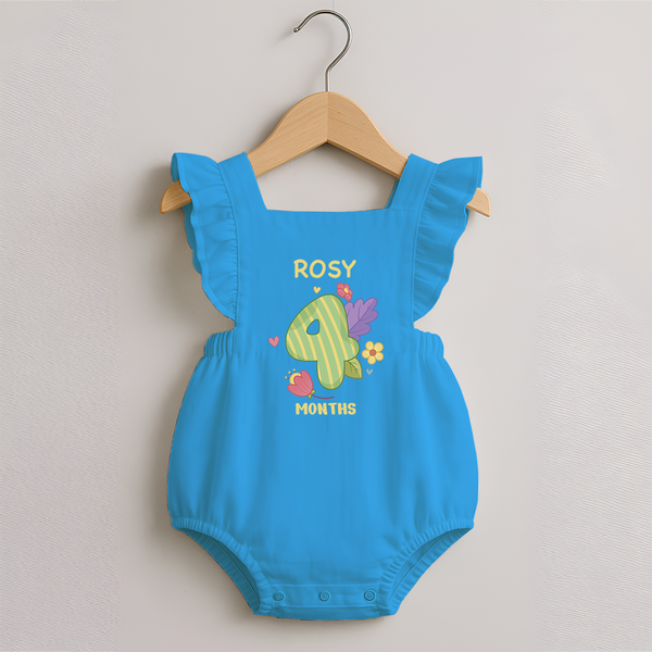 Celebrate Baby's 4th Month | Custom Romper Frock | Premium Cotton - SKY BLUE - 0 - 3 Months Old (Chest 19")