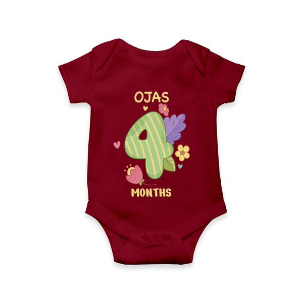 Memorialize your little one's Fourth month with a personalized romper/onesie - MAROON - 0 - 3 Months Old (Chest 16")