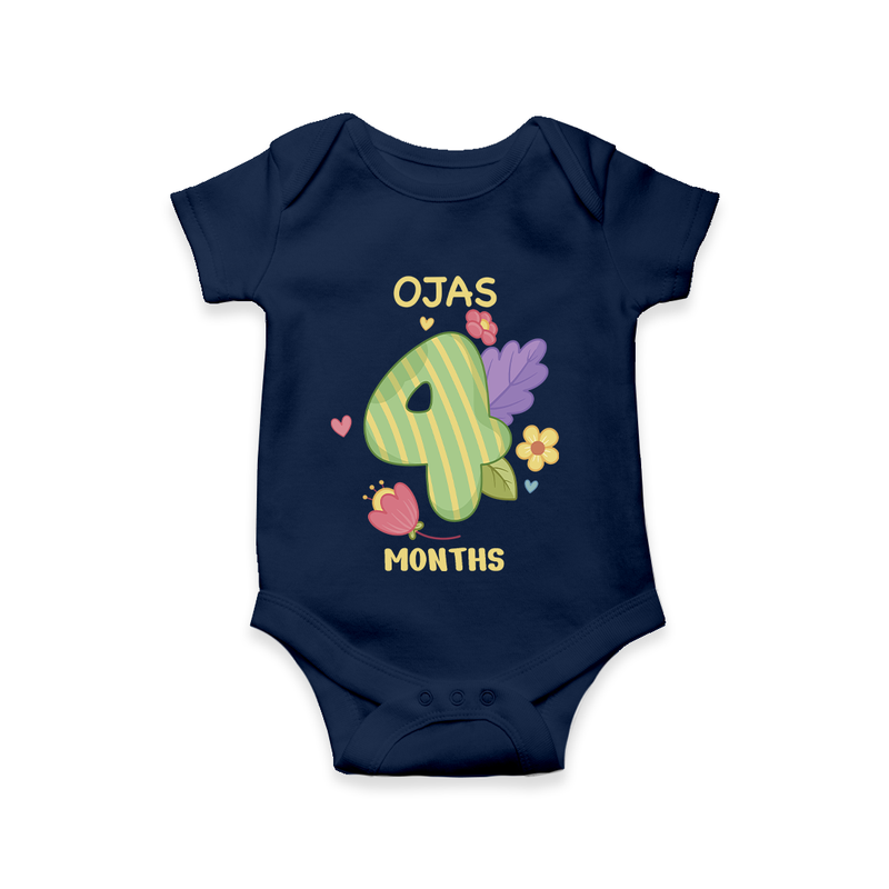 Memorialize your little one's Fourth month with a personalized romper/onesie - NAVY BLUE - 0 - 3 Months Old (Chest 16")