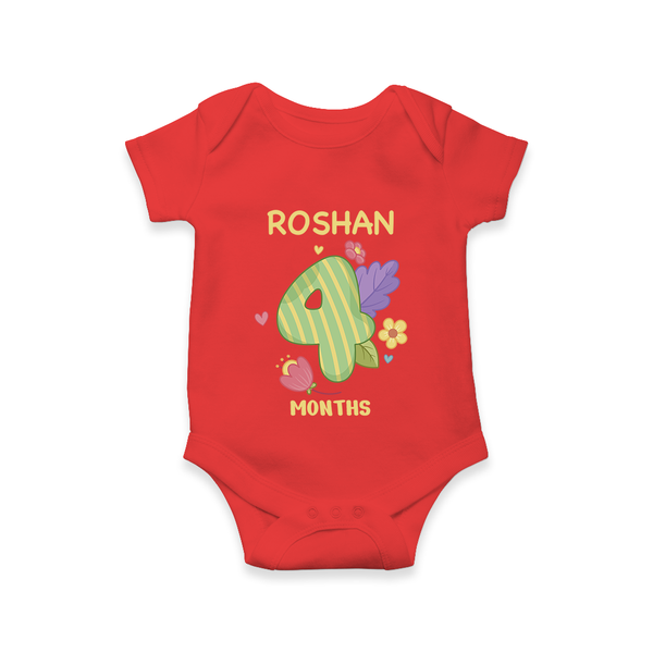 Celebrate Baby's 4th Month | Custom Romper/Onesie | Premium Cotton - RED - New Born (Chest 14")