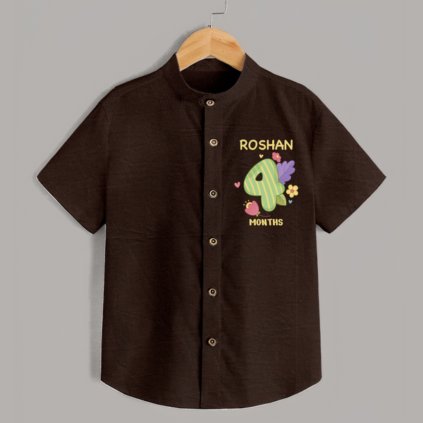 Celebrate Baby's 4th Month | Custom Shirt | Premium Cotton - CHOCOLATE BROWN - 0 - 6 Months Old (Chest 23")
