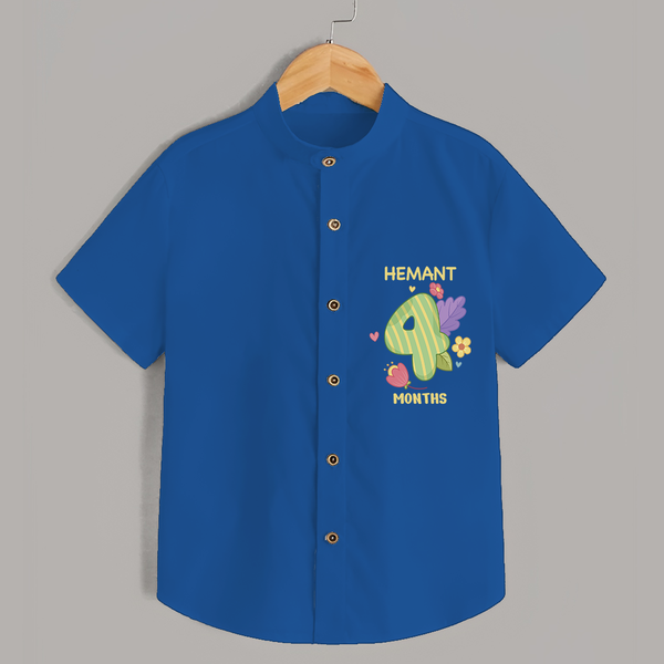 Memorialize your little one's Fourth month Birthday with a personalized Shirt - COBALT BLUE - 0 - 6 Months Old (Chest 21")