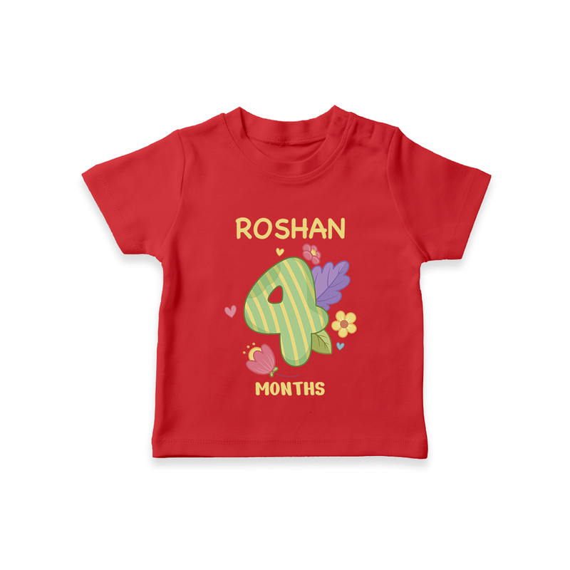 Celebrate Baby's 4th Month | Custom T-Shirt | Premium Cotton - RED - 0-5 Months Old (Chest 17")