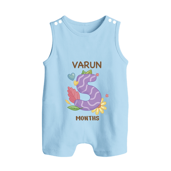 Celebrate Baby's 5th Month | Custom Romper Suit/ Sleeveless Romper | Premium Cotton - BABY BLUE - 0 - 5 Months Old (Chest 18")