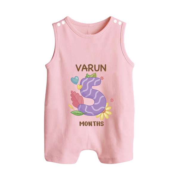 Celebrate Baby's 5th Month | Custom Romper Suit/ Sleeveless Romper | Premium Cotton - BABY PINK - 0 - 5 Months Old (Chest 18")