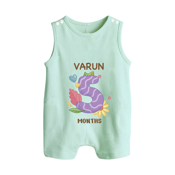 Celebrate Baby's 5th Month | Custom Romper Suit/ Sleeveless Romper | Premium Cotton - MINT GREEN - 0 - 5 Months Old (Chest 18")