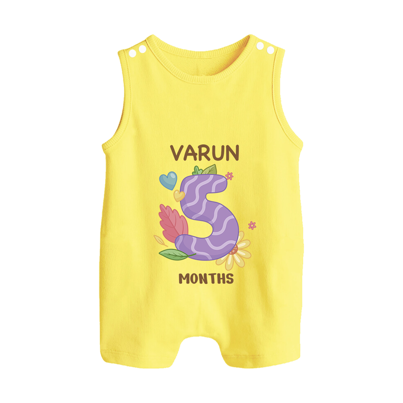 Celebrate Baby's 5th Month | Custom Romper Suit/ Sleeveless Romper | Premium Cotton - PASTEL YELLOW - 0 - 5 Months Old (Chest 18")