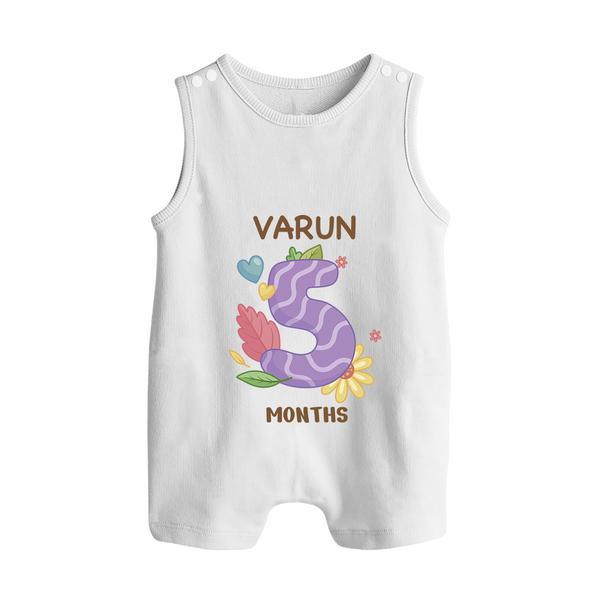 Celebrate Baby's 5th Month | Custom Romper Suit/ Sleeveless Romper | Premium Cotton - WHITE - 0 - 5 Months Old (Chest 18")