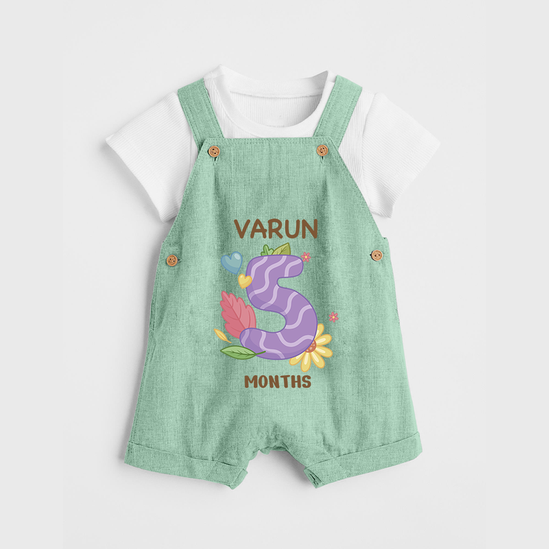 Celebrate Baby's 5th Month | Custom Dungaree Set | Premium Cotton - MINT GREEN - 0 - 5 Months Old (Chest 18")