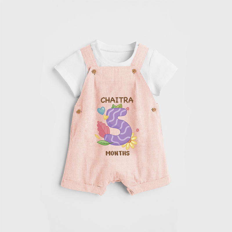 Memorialize your little one's Fifth month with a personalized Dungaree - PEACH - 0 - 5 Months Old (Chest 17")