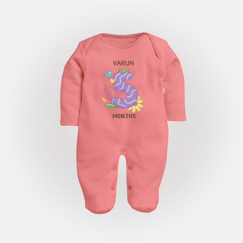 Dress Your Little One In Our Enchanting Customized Baby Sleep Suit For Their 5-Month Celebration - PEACH - New Born (Chest 7.5")