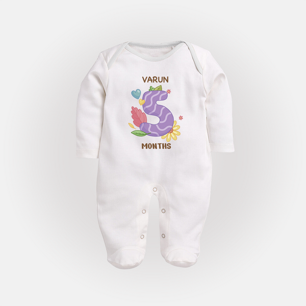 Dress Your Little One In Our Enchanting Customized Baby Sleep Suit For Their 5-Month Celebration - WHITE - New Born (Chest 7.5")