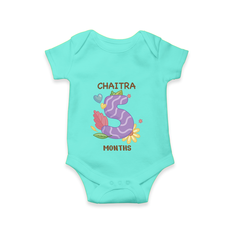 Memorialize your little one's Fifth month with a personalized romper/onesie - ARCTIC BLUE - 0 - 3 Months Old (Chest 16")
