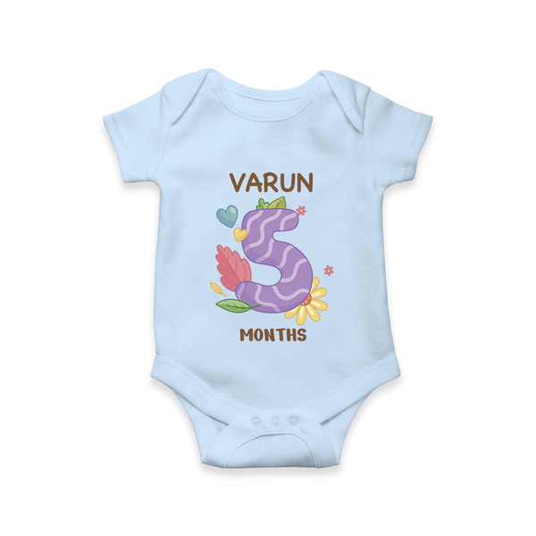 Celebrate Baby's 5th Month | Custom Romper/Onesie | Premium Cotton - BABY BLUE - New Born (Chest 14")