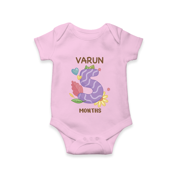 Celebrate Baby's 5th Month | Custom Romper/Onesie | Premium Cotton - BABY PINK - New Born (Chest 14")
