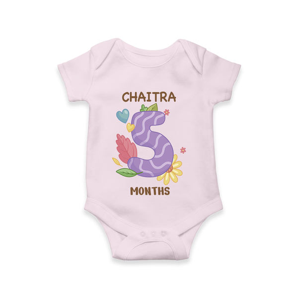 Memorialize your little one's Fifth month with a personalized romper/onesie - BABY PINK - 0 - 3 Months Old (Chest 16")