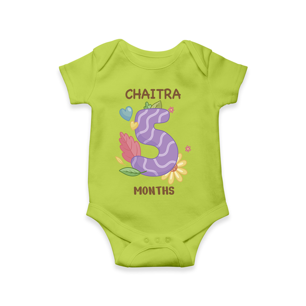 Memorialize your little one's Fifth month with a personalized romper/onesie - LIME GREEN - 0 - 3 Months Old (Chest 16")