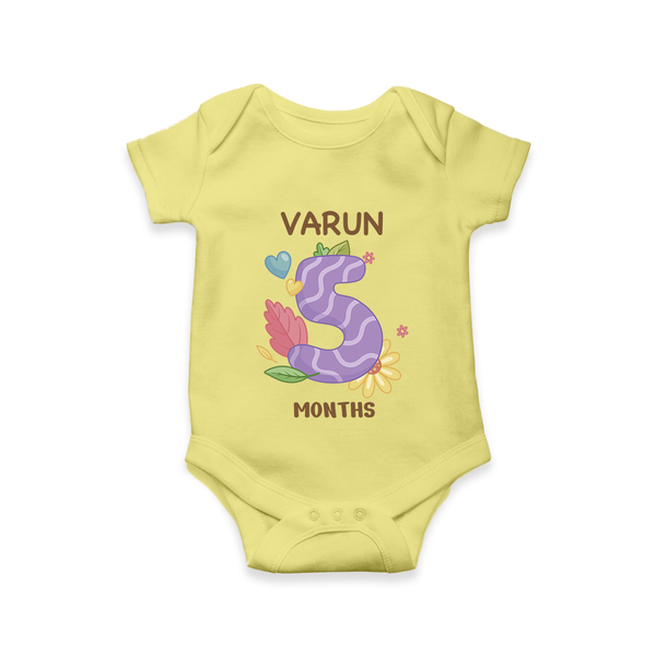 Celebrate Baby's 5th Month | Custom Romper/Onesie | Premium Cotton - PASTEL YELLOW - New Born (Chest 14")