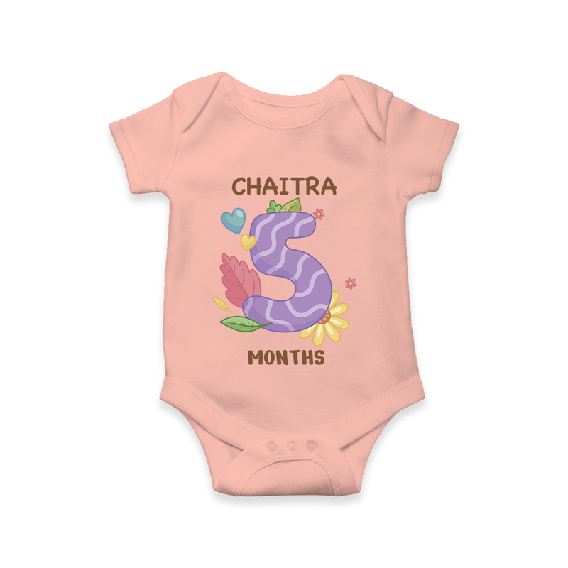 Memorialize your little one's Fifth month with a personalized romper/onesie - PEACH - 0 - 3 Months Old (Chest 16")
