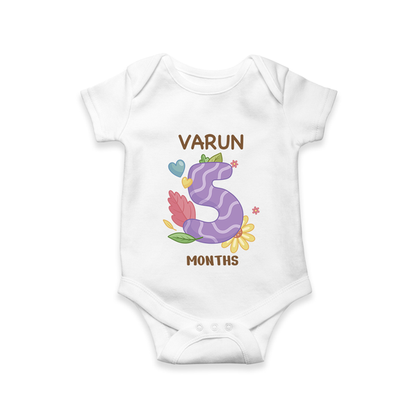 Celebrate Baby's 5th Month | Custom Romper/Onesie | Premium Cotton - WHITE - New Born (Chest 14")