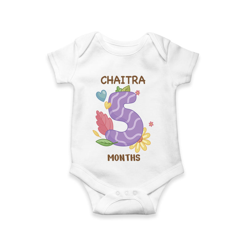 Memorialize your little one's Fifth month with a personalized romper/onesie - WHITE - 0 - 3 Months Old (Chest 16")