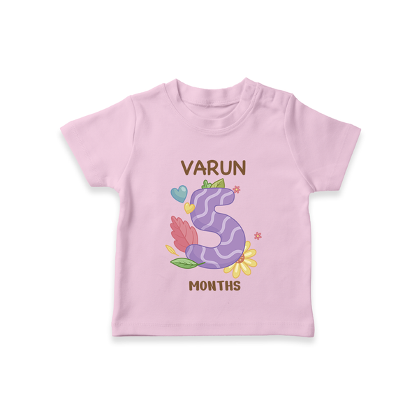 Celebrate Baby's 5th Month | Custom T-Shirt | Premium Cotton - BABY PINK - 0-5 Months Old (Chest 17")